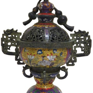 Chinese Metal Blue Enamel Cloisonne Incense Burner Figure cs2102E