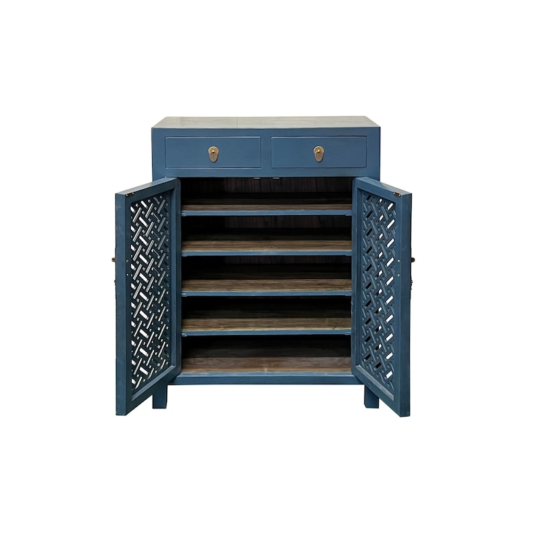 Asian Handmade Solid Wood Shutter Doors Side Table Shoes Organizer Storage Cabinet cs7486E image 5