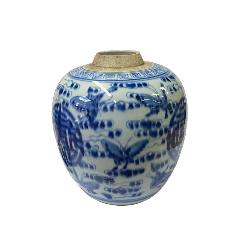 Oriental Handpaint Butterflies Small Blue White Porcelain Ginger Jar ws2310E image 2