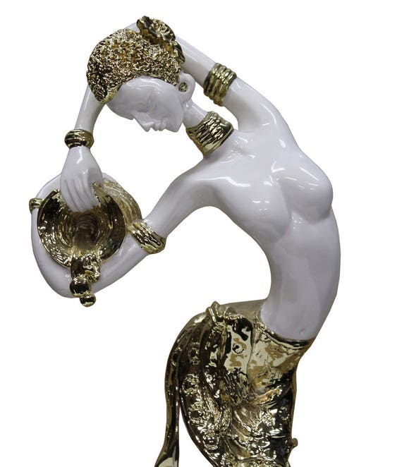 Gold White Water Pot Lady Fiber Glass Decor Figure s1849-7S Gold White Water Pot Lady Fiber Glass Decor Figure s1849-7S
