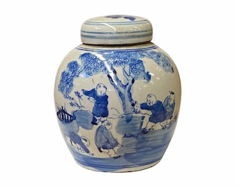 Chinese Oriental Small Blue White Porcelain Kids Ginger Jar ws1866E