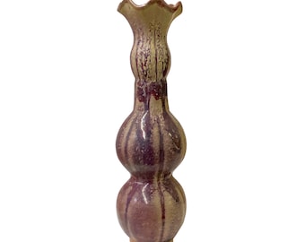 Plum Purple Distressed Ceramic Wave Mouth Artistic Narrow Vase ws1510E