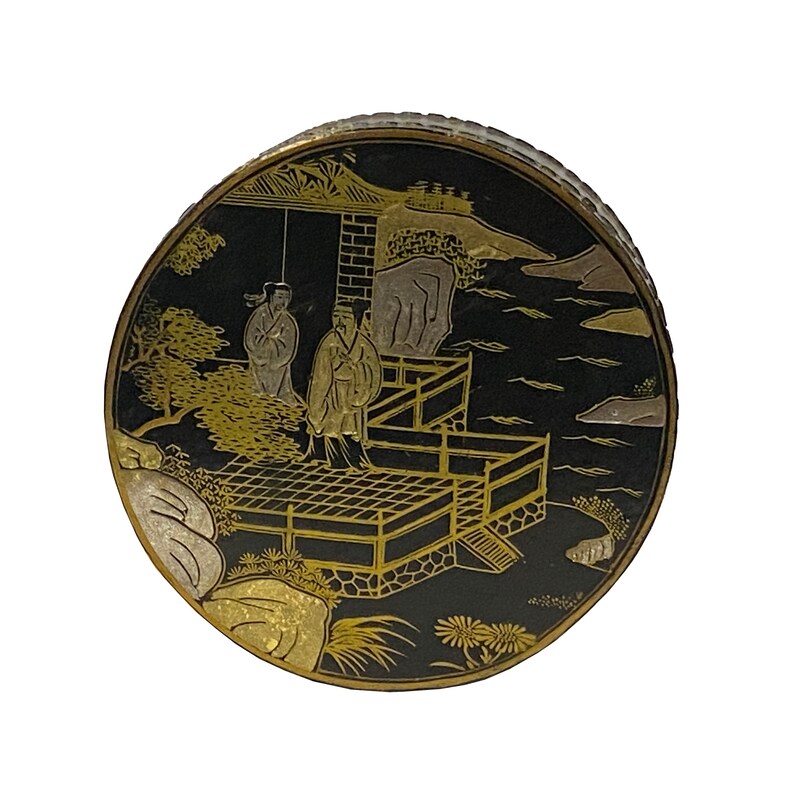 Chinese Black Lacquer Golden Graphic Round Display Box ws2230E image 6