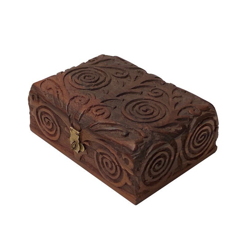 Brown Dimensional Relief Scroll Motif Rectangular Storage Box Chest ws2091E image 3