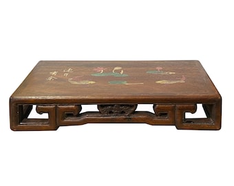 Chinese Brown Wood Scroll Rectangular Table Top Stand Display Easel ws1933E