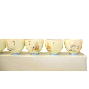 Chinese Off White Kid Lohon Graphic Porcelain Handmade Tea Cup 6 pieces Set ws592E image 5