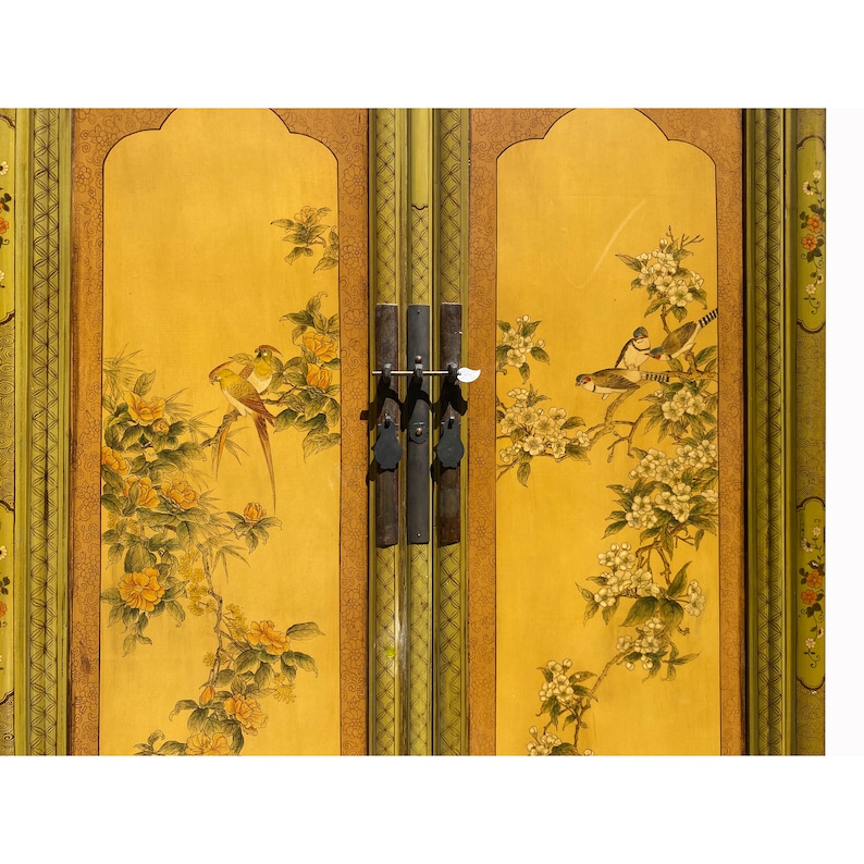 Chinese Olive Green Yellow Flower Graphic Armoire Wardrobe Cabinet cs7309E image 5