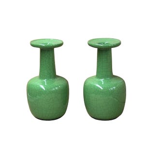 Pair Orient Crackle Pattern Verdant Green Color Pottery Ceramic Vases ws4701PE