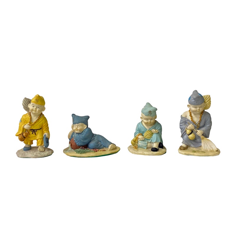 Set of 4 Chinese Ceramic Kid Buddhism Lohon Monk Figures ws1556E image 1