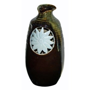 Modern Handmade Artistic Odd Shape Multi Brown Gloss Grace Vase With Sun Flower Graphic n381E