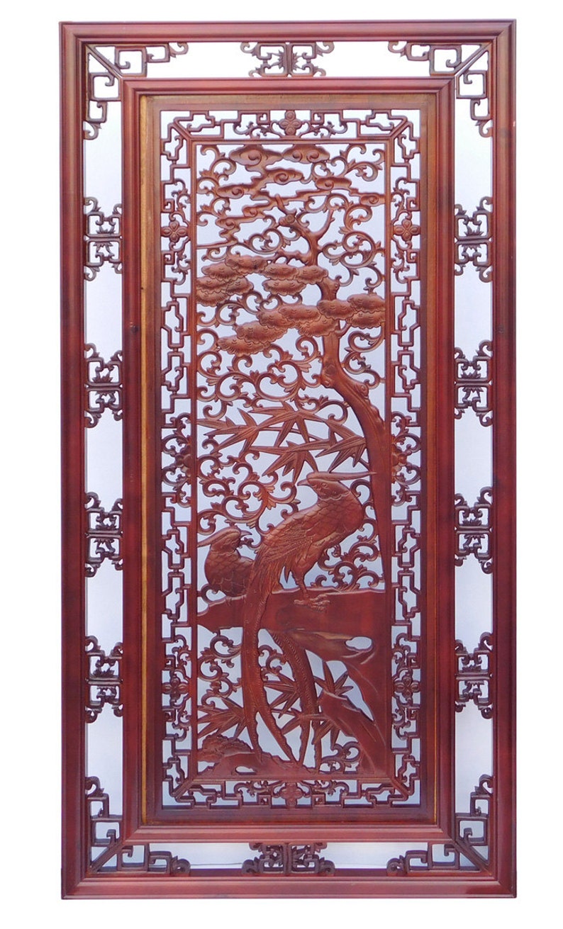 Chinese Oriental Rectangular Vertical Birds Wood Wall Panel cs1362-2E image 3