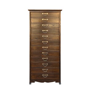 Oriental Chinese Brown 12 Drawers Slim File Storage Cabinet cs7434E