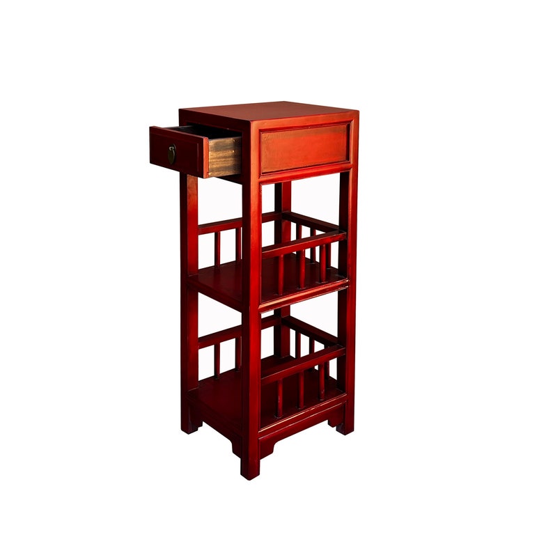 Oriental Brick Red Color Drawer Open Shelves Slim Chest Cabinet Stand cs7575E image 3