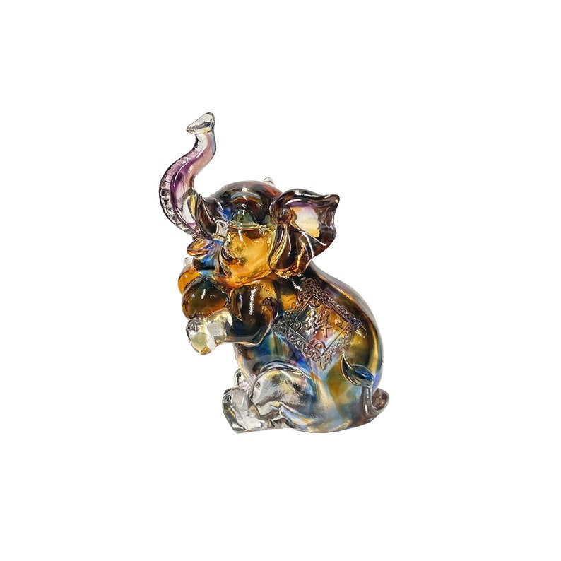 Pair Mixed Color Crystal Glass Fengshui Fortune Trunk Up Elephant Statues ws3644E image 4