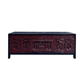 Black Brick Red Opera Scenery Relief Carving Panel Low Console Table Cabinet cs7691E