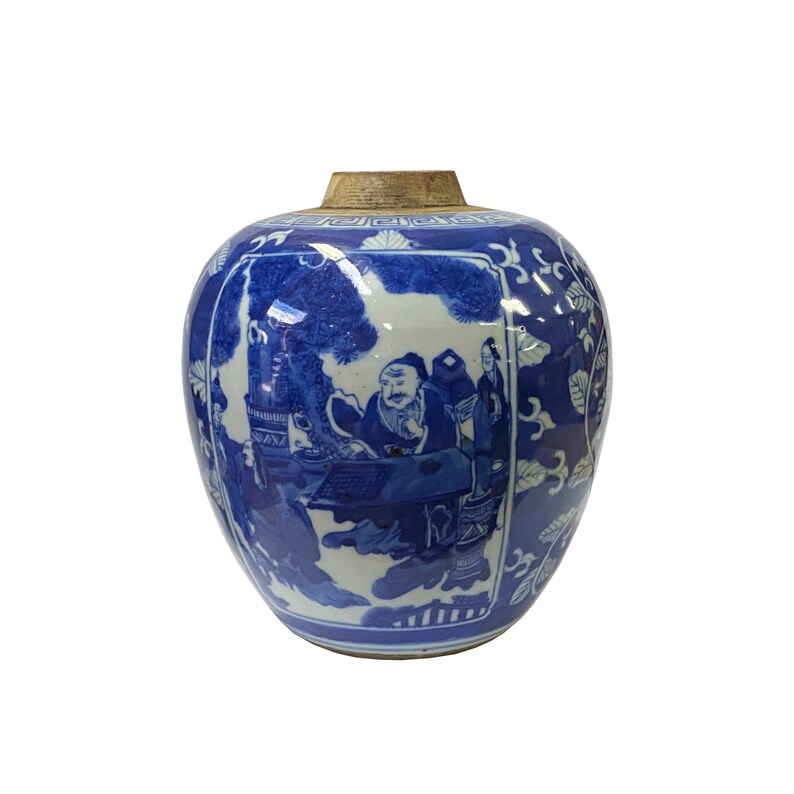 Oriental Handpaint People Theme Small Blue White Porcelain Ginger Jar ws2313E image 3