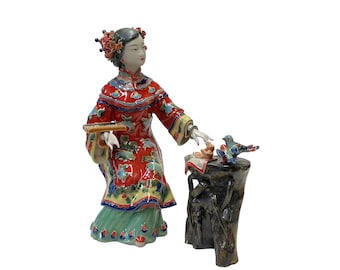 Chinese Oriental Porcelain Qing Style Dressing Abacas Lady Figure ws3127E