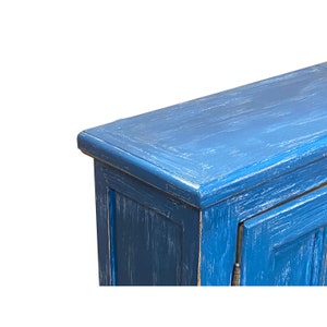 Distressed Blue Lacquer Slim Narrow Single Door Side Cabinet Chest cs7674E image 3