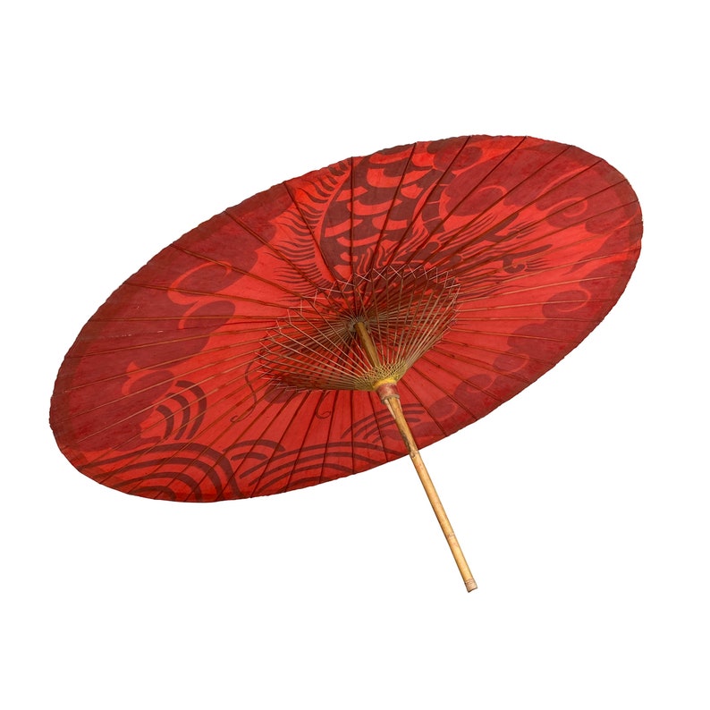 Chinese Handmade Large Round Green Dragon Theme Paper Umbrella Shade cs6974E image 5