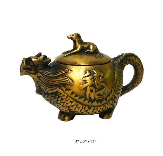 Chinese Handmade Metal Bronze Color Dragon Horse Teapot Display cs1035-5S Chinese Handmade Metal Bronze Color Dragon Horse Teapot Display cs1035-5S