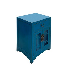 Distressed Bright Bice Blue Shutter Doors End Table Nightstand cs7495E image 3