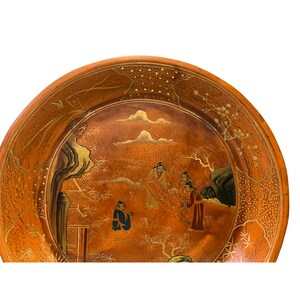 Chinoiseries Golden Graphic Brown Lacquer Round Display Disc Plate Tray ws3368E image 4