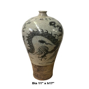 Chinese Crackle Gray Ceramic Hand-painted Dragon Vase ws1406E image 4