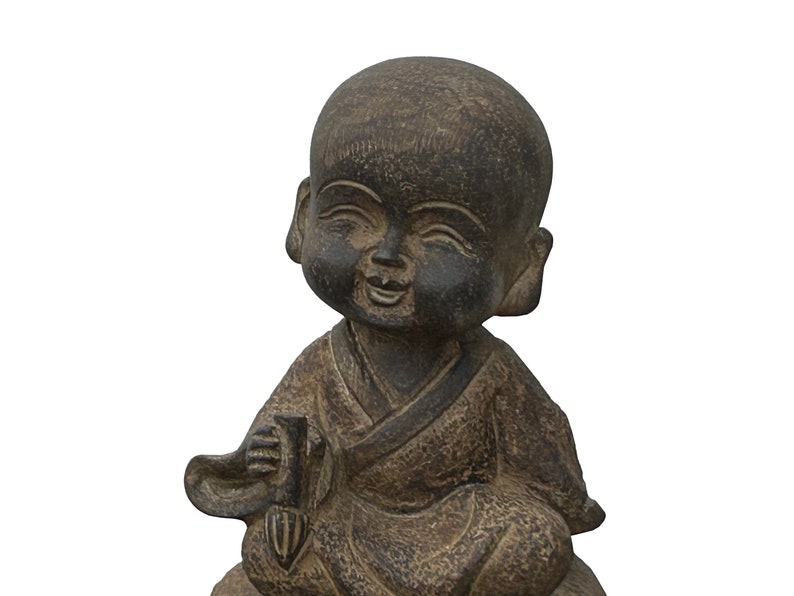 Oriental Gray Stone Little Lohon Monk Drawing Book Statue ws3636E image 2