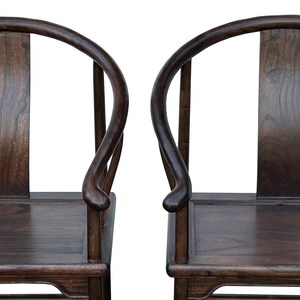 Pair Chinese Around Horseshoes-Back Brown Stain Armchairs ws3584E image 2