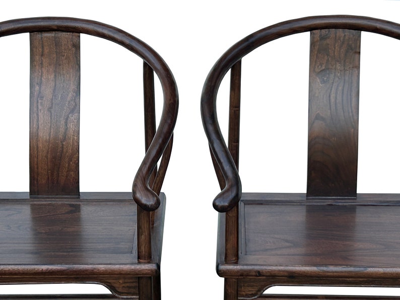 Pair Chinese Around Horseshoes-Back Brown Stain Armchairs ws3584E image 2