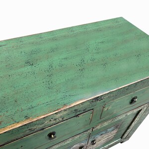 Chinese Distressed Apple Green Graphic Sideboard Console Cabinet cs7692E image 6