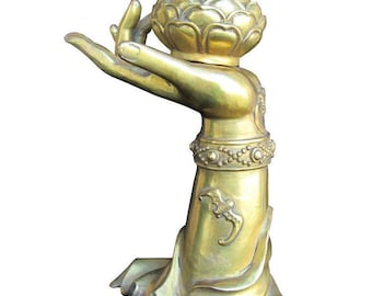 Chinese Brass Bronze Metal Golden Gilt Buddha Hand Lotus Incense Burner wk2812E