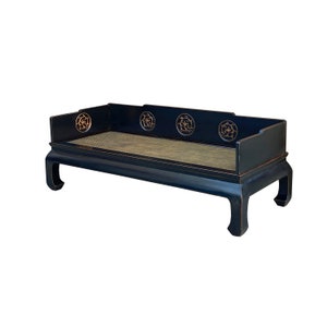 Chinese Solid Wood Black Lacquer Golden Dragon Relief Motif DayBed Couch cs7810E image 6