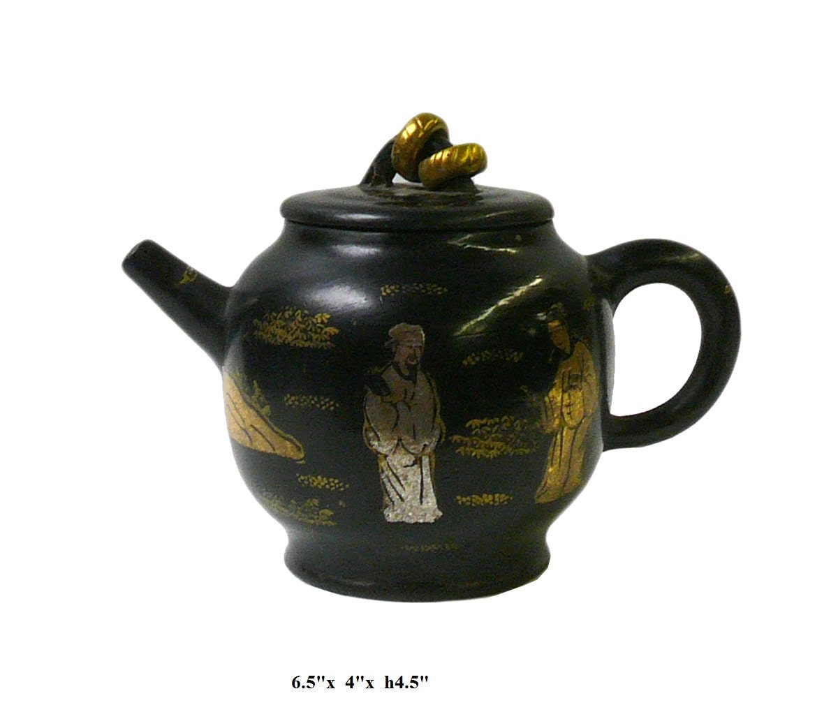 Handmade Elegant Black & Gold Asian-Inspired Zisha Ceramic Teapot with Pastoral Scene cs997-5S Handmade Elegant Black & Gold Asian-Inspired Zisha Ceramic Teapot with Pastoral Scene cs997-5S
