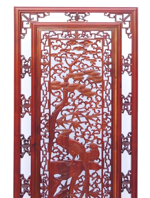 Handcrafted Quality Solid Wood Oriental Rectangular Vertical Birds Wood Wall Panel cs1362-2S Handcrafted Quality Solid Wood Oriental Rectangular Vertical Birds Wood Wall Panel cs1362-2S