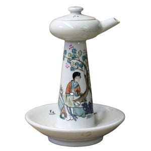Chinese Ancient Style Porcelain Lady Side Scene Garden Play Drawing Oil Lamp n363E
