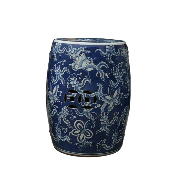 Chinese Blue & White Porcelain Round Butterflies Stool cs984-2S Chinese Blue & White Porcelain Round Butterflies Stool cs984-2S