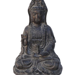 Chinese Iron Metal Rustic Abhaya Mudra Kwan Yin Statue jz108E image 1