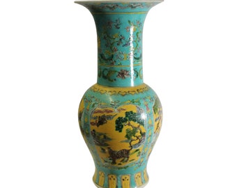 Vintage Chinese Famille Verte Turquoise Round Porcelain Vase ws333E