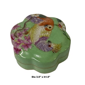 Apple Green Flower Bird Graphic Flower Shape Porcelain Box Container ws1558E image 3