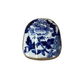 Chinese Old White Base Blue Large Flower Porcelain Art Pewter Box ws3904E