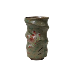 Handmade Ceramic Brown Gray Lotus Flower Graphic Jar Vase ws2579E