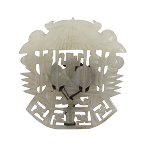 White Jade Dress Pin With Pagoda Shape And Flower Carving k152NE