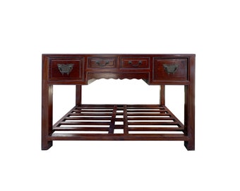 Vintage Oriental Brown 4 Drawers Writing Desk w Foot Panel cs7653E