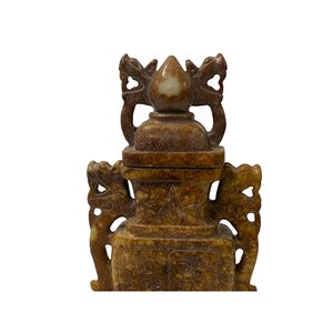 Chinese Brown Color Stone Carved Dragons Flat Jar Display Art ws3469E image 8