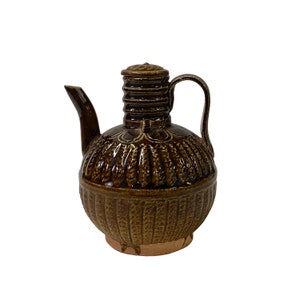 Chinese Ware Brown Glaze Pattern Ceramic Jar Vase Display Art ws3022E