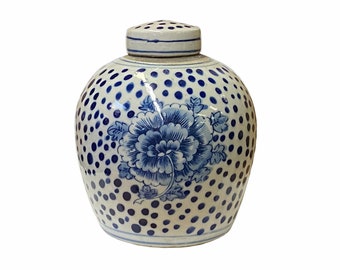 Tarro de jengibre de porcelana con puntos de flor blanca azul pequeño oriental chino ws1869E