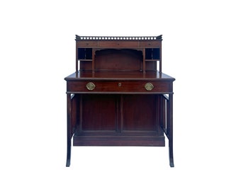 Vintage Western Mahogany Drawers Storage Colonnade Top Galleried Desk ws3697E