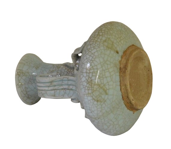 Chinese Celadon Crackle Ceramic Pottery 3D Floral Root Teapot Shape Vase cs110S Chinese Celadon Crackle Ceramic Pottery 3D Floral Root Teapot Shape Vase cs110S