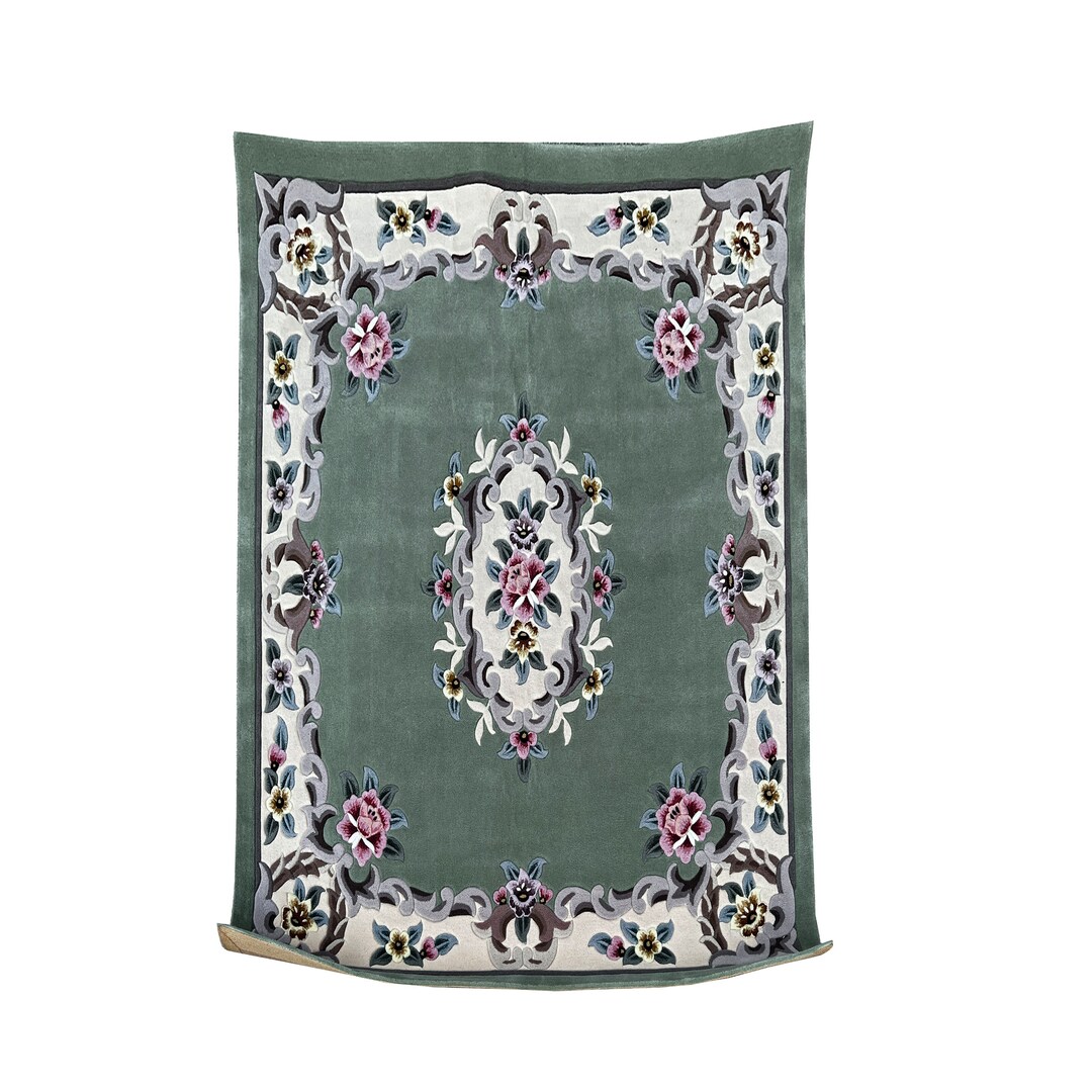Cordero Y Rug Rectangular Corduroy Green Gray Floral Motif Graphic Wool Rug Carpet ...